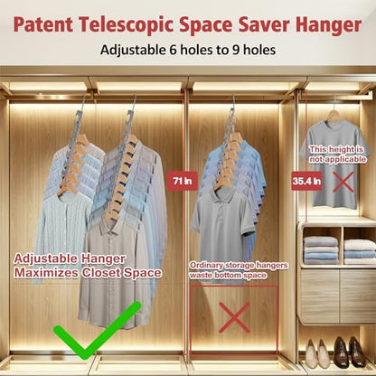 3 Pack Space Saving Hangers for Clothes, 6 to 9 Holes Expandable Heavy Duty Metal Hangers 80 Lbs Capacity, Magic Smart Hanger Closet Space Saver, Closet Organizers and Storage