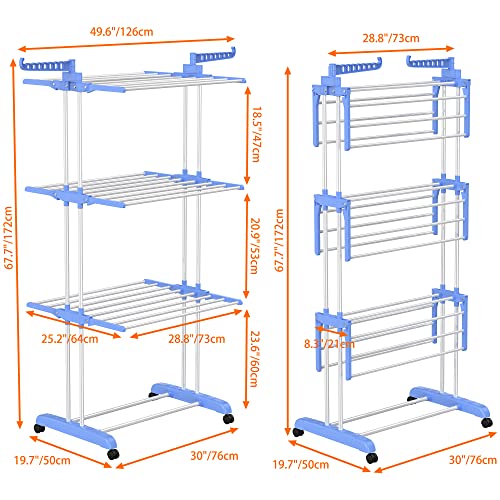 HOMIDEC Clothes Drying Rack, 4-Tier(67.7" H) Foldable Drying Rack Clothing - color: Blue