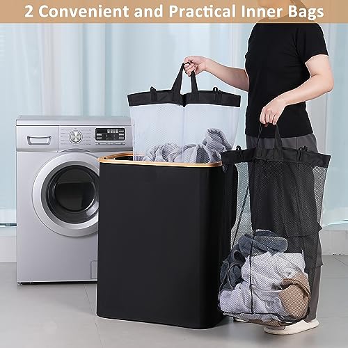 IEGrow Laundry Hamper with Lid,150L Laundry Basket with 2 Mesh Bags,Black - color: Black, size: 150L