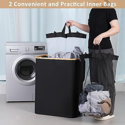 IEGrow Laundry Hamper with Lid,150L Laundry Basket with 2 Mesh Bags,Black - color: Black, size: 150L