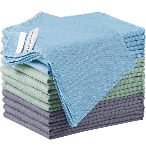 Puomue 12 Pack Microfiber Glass Cleaning Cloth, 10.8 Inch x 13.8 Inch, Lint Free Quickly Clean Windows, Mirrors, Glasses, Phone Screens, Camera Lenses (Grey+Blue+Green) - color: Grey+blue+green