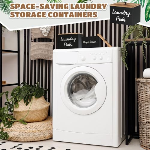 Dandat 2 Pcs Wood Rustic Laundry Dryer Sheet Holder Pod Container with Lid 8.7 x 6.3 x 6.4 Inch Laundry Pod Holder 7.3 x 3.7 x 5 Inch Dryer Sheet Dispenser Wooden Box Container(Black) - color: Black