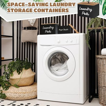 Dandat 2 Pcs Wood Rustic Laundry Dryer Sheet Holder Pod Container with Lid 8.7 x 6.3 x 6.4 Inch Laundry Pod Holder 7.3 x 3.7 x 5 Inch Dryer Sheet Dispenser Wooden Box Container(Black) - color: Black