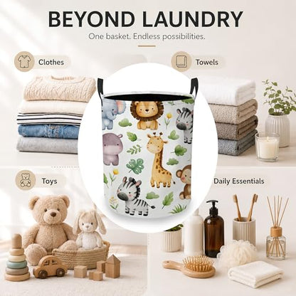 Cute Animals Laundry Basket, Jungle Leaves Collapsible Laundry Hamper Waterproof Oxford Cloth With Handles, Clothes Storage Bucket For Bathroom/Bedroom 16" x 20.8" - color: Cute Animals
