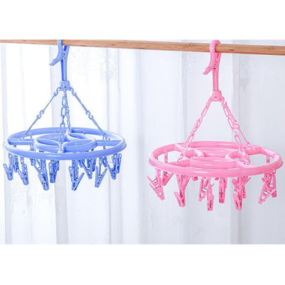 Round Plastic 18 Clips Underwear Scarf Laundry Clothes Drying Hanger Pink
