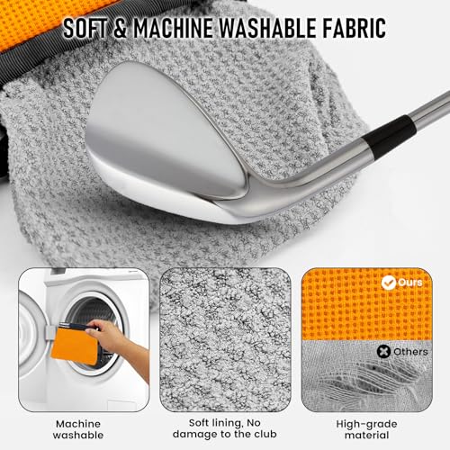 Waterproof Golf Club Cleaner Bag and Golf Ball Washer with Clip, Orange - color: Orange