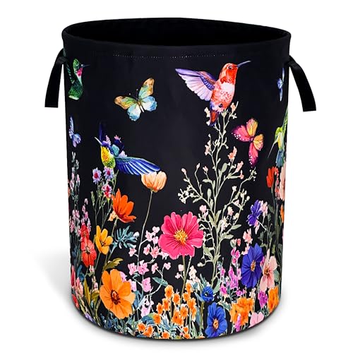 Hummingbird Flowers Laundry Basket Oxford Cloth Butterflies Laundry Hamper - color: Hummingbird Flowers