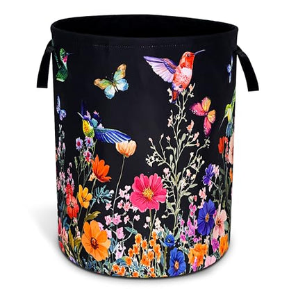 Hummingbird Flowers Laundry Basket Oxford Cloth Butterflies Laundry Hamper - color: Hummingbird Flowers