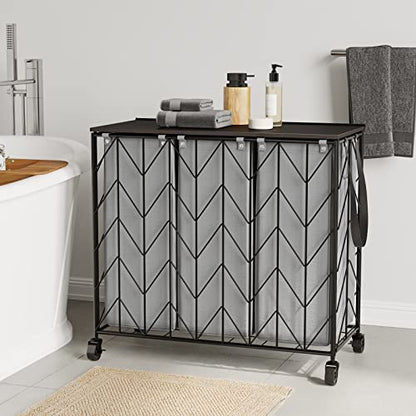 WOWLIVE Laundry Hamper 3 Section with Lid, 142L Laundry Basket with Wheels - color: Grey, size: 142l(28.35 x 13 x 26.4 Inches)