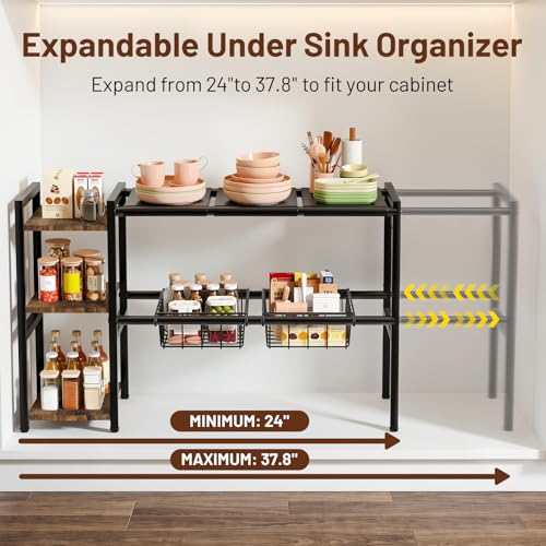 Housolution Expandable Under Sink Cabinet Organizer Rack and Storage Shelf
