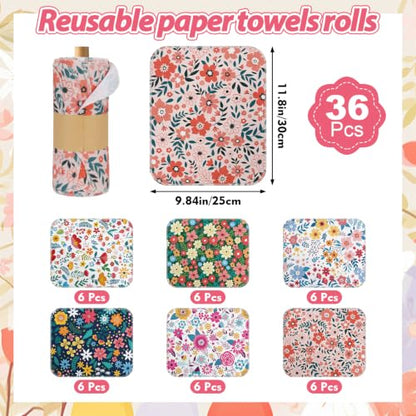 IANFEPH 36 Pack Reusable Paper Towels Roll, Washable Paperless Cotton Cloth Kitchen Towel 9.8" x 11" Absorbent Flannel Reusable Cleaning Dishcloth for Home Bathroom - color: Floral