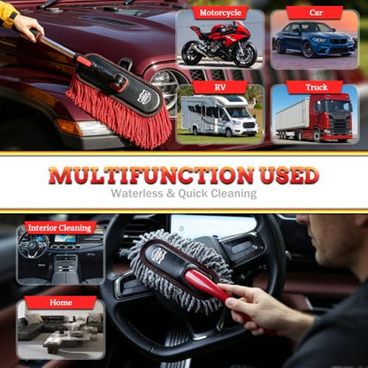 Exterior Car Duster & Brush Kit - Extendable，Wax Cotton - color: Light red