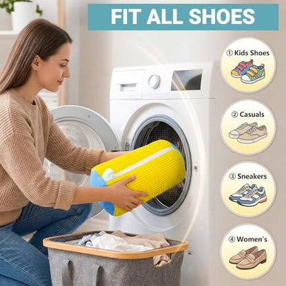 Shoe Washing Machine Bag 2 Pack - Reusable Laundry Shoe Bag for Washer and Dryer, 360° Deep Cleaning Machine for All Shoes Sneaker Tennis Shoes