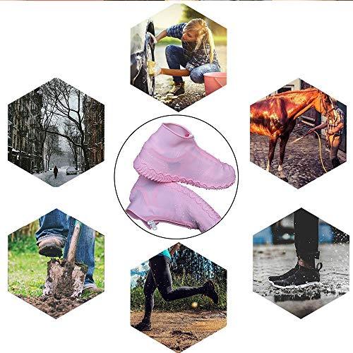 Shiwely Waterproof Shoe Covers, Silicone Reusable Shoe Cover Non-slip Durable Zipper Elastic Rain Cover Protection for Men Women (M (Women 5-7, Men 5-6), Pink) - color: Pink, size: M (Women 5-7, Men 5-6)