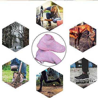 Shiwely Waterproof Shoe Covers, Silicone Reusable Shoe Cover Non-slip Durable Zipper Elastic Rain Cover Protection for Men Women (M (Women 5-7, Men 5-6), Pink) - color: Pink, size: M (Women 5-7, Men 5-6)