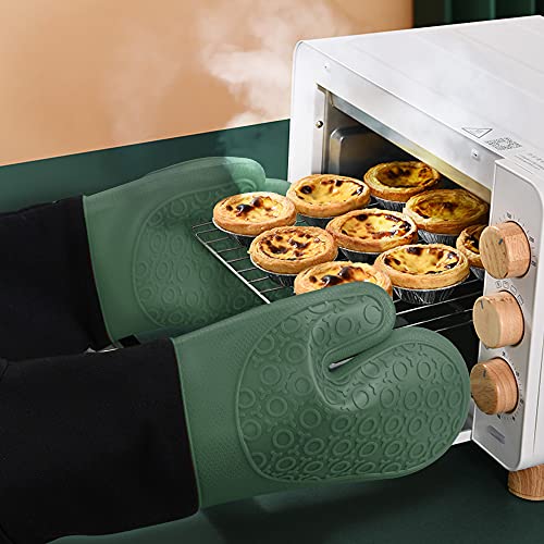 Silicone Oven Mitts - 14.6" Heat Resistant Oven Gloves for Baking, Cooking - color: Midnight Green & Black, size: 14.6in Oven Mitts