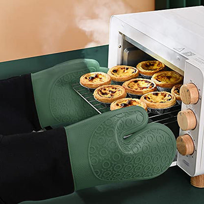 Silicone Oven Mitts - 14.6" Heat Resistant Oven Gloves for Baking, Cooking - color: Midnight Green & Black, size: 14.6in Oven Mitts