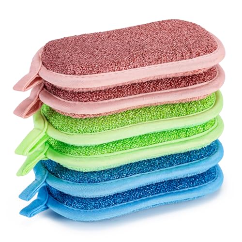 Non Scratch Scrub Sponge-6pack, Dual-Sided Sponges Kitchen(M, 3 Color) - color: Multicolor, size: Medium(Pack of 6)