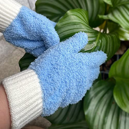 MIG4U 3 Pairs Microfiber Dusting Gloves, House Cleaning Glove for Blinds, Plants, Windows, Shutters, Furniture, Car Interior, Reusable Lint-Free Mitt, S/M - color: Blue/Gray/Pink 3 Pairs