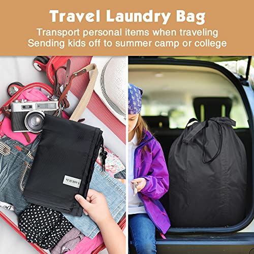 Washable Travel Laundry Bag with Handles and Drawstring (2 Pack), Heavy Duty Large Enough to Hold 3 Loads of Laundry, Fit a Laundry Basket or Clothes Hamper, 27.5x34.5 in,Black - color: Black (2 Pack)