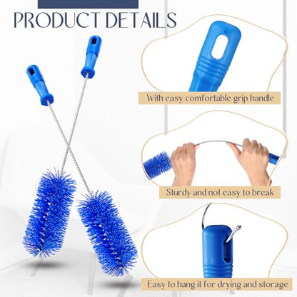 Baderke 2 Pcs Drain Brush Pipe Cleaning Tube Brush, Blue, 19.7 x 2.4 Inch - color: Blue, size: 19.7 x 2.4 Inch