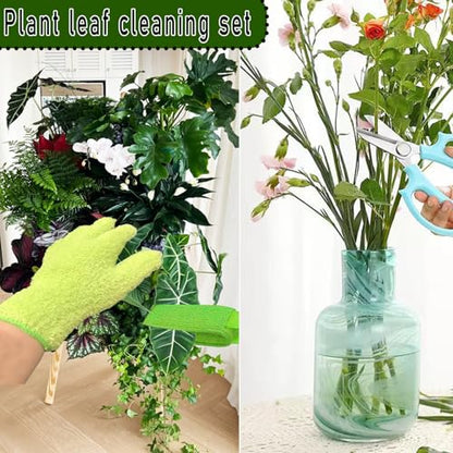 Leaf Cleaning Tongs |Microfiber Gloves for Plant Dusting Gentle Leaf Shine Comes with 2 Removable Sleeves and and 1 Garden Shear