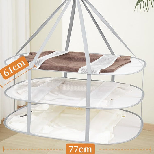 2PCS Hanging Drying Rack Foldable Sweater Clothes Dryer Flat Mesh Large Portable Fixed Windproof for Home, Dormitory and Bathroom 3 Tier - color: A, size: 2PCS