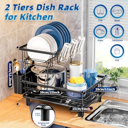 GAOKASE Dish Drying Rack, Stainless Steel-Dish Rack, Double Layer, - color: Black 3