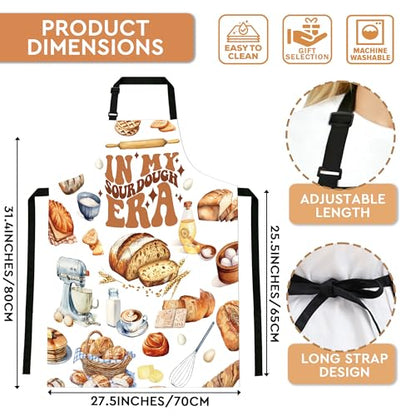 Adjustable Baking Aprons for Women - Cooking Aprons for Women with Pockets, Perfect for Baking Cooking Gradening - color: White Sourdough