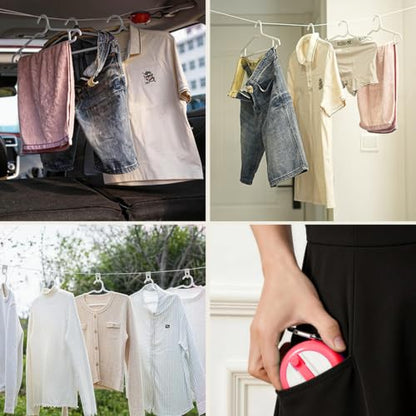 Portable Travel Clothesline -26.24 ft Outdoor Retractable Clothesline with 10 Anti-Slip Clips for Camping,Hotel Trips, Cruises, Outdoor,Indoor Use