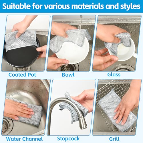 12PK Upgrade Non Scratch Wire Dishcloth, Silver Mesh Dish Cloths. - color: Silver, size: 7.87 x 7.87Inch - 12PACK