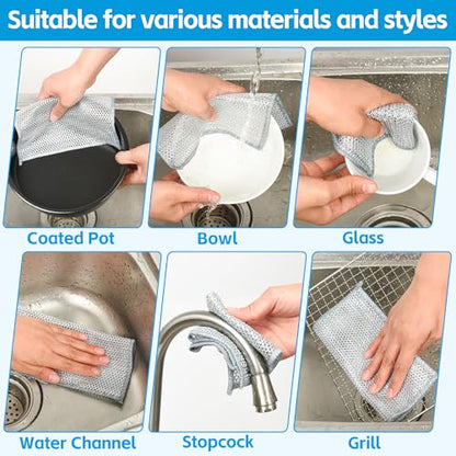 12PK Upgrade Non Scratch Wire Dishcloth, Silver Mesh Dish Cloths. - color: Silver, size: 7.87 x 7.87Inch - 12PACK