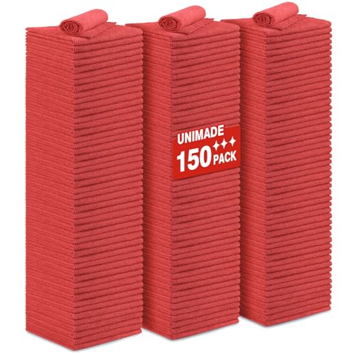 UNIMADE Shop Towels Rags, 150 Pack Reusable Microfiber Cleaning Cloth - color: Red, size: 150PK