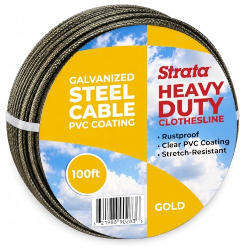 Strata 100 ft Outdoor Clothesline, Heavy-Duty Steel Core Cable - color: Light Duty, size: 100 Feet