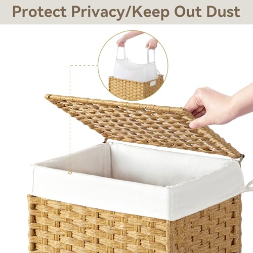 Chrislley Wicker Laundry Basket with Wheels,Rolling Laundry Hamper with Lid - color: Yellow