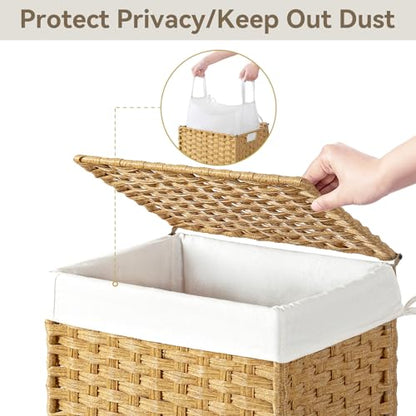 Chrislley Wicker Laundry Basket with Wheels,Rolling Laundry Hamper with Lid - color: Yellow
