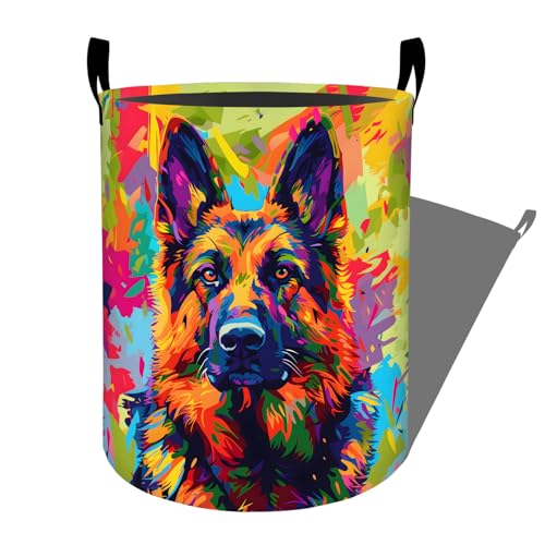 Abstract Colors German Shepherd Dog Laundry Basket, Dorm Nursery Foldable Laundry Hamper Organizer for Bathroom Decor, Toy Clothes Storage Box for Bedroom 19.7x15.7 Inch - style: German Shepherd37