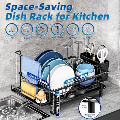 Dish Drying Rack, Stainless Steel-Dish Rack, (Black2 with Sponge Rack ) - color: Black 2