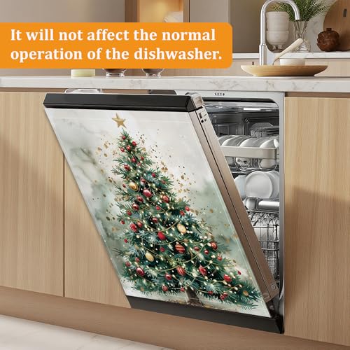 Christmas Tree Dishwasher Magnet Cover, 23 x 26 Inch Magnetic Front Panel for Dishwasher, Reusable Trimmable Kitchen Decor for Refrigerator Door - color: Christmas Tree