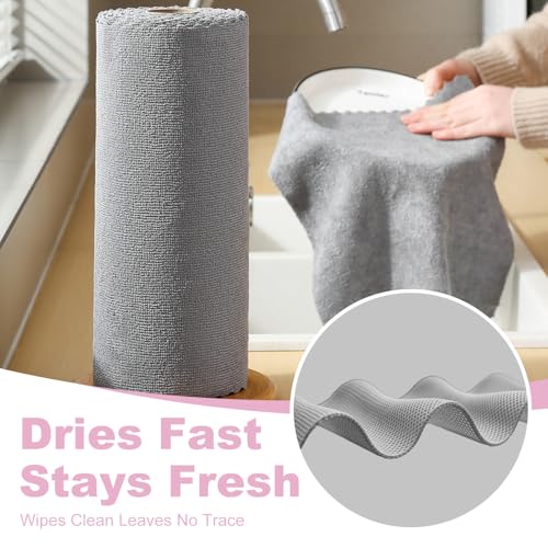 Jessy Home 2 Roll Reusable Paper Towels,100 Sheets Tear Away Microfiber Cleaning Cloth, Lint Free Cleaning Rags for Kitchen, Dishcloth,Household Cleaning Supplies - color: Dark Grey