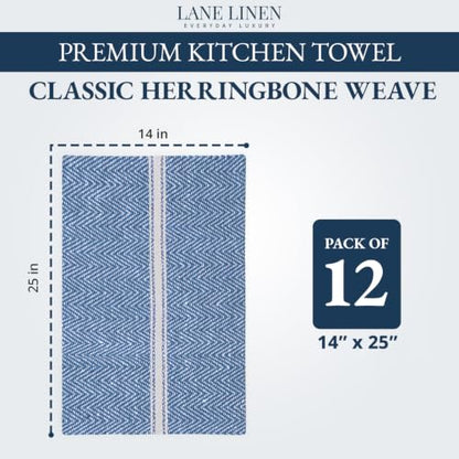 LANE LINEN Absorbent Kitchen Towels 100% Cotton Lint-Free 12 Pack - color: 07: Indigo, size: 12 Pack