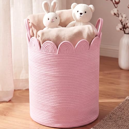 LemonRoad Round Woven Basket Pink, 15" L X 15" W X 20" H - color: Pink, size: 15" L X 15" W X 20" H