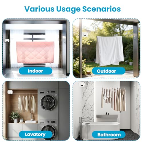 Retractable Clothesline Indoor Outdoor Clothes Line, Heavy-Duty Aluminum Alloy, 13.8ft Upgrade Anti-Slip TPU Perforated Rope, 34 Hanging Hole, Cartoon Bear Pattern, Load Capacity 44lbs