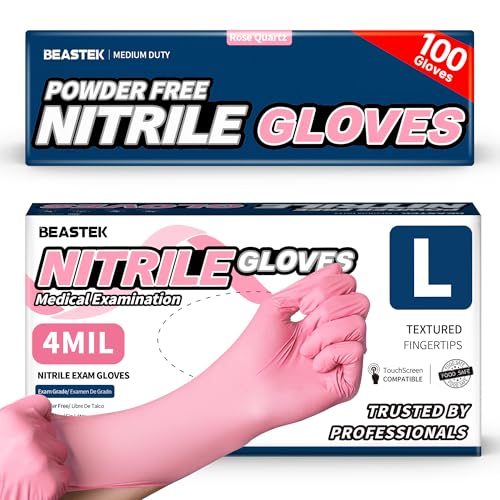 BEASTEK Medical Nitrile Exam Gloves Disposable Powder-Free, 4 Mil 100 Count - color: Large (Rose Quartz)