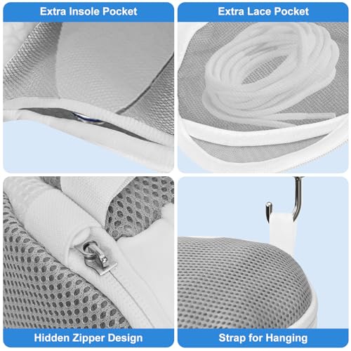 2 PCS Shoe Washing Machine Laundry Bag for Washer and Dryer, Extra Seperating Pockets for Insoles and Laces, Long Fluff, Thickened Reinforced Mesh Shoe Cleaning Bag for Sneakers, Gym Shoes/White