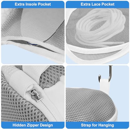 2 PCS Shoe Washing Machine Laundry Bag for Washer and Dryer, Extra Seperating Pockets for Insoles and Laces, Long Fluff, Thickened Reinforced Mesh Shoe Cleaning Bag for Sneakers, Gym Shoes/White