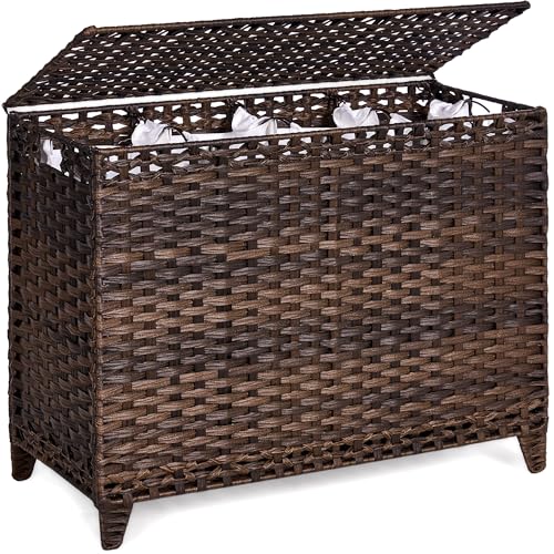Laundry Hamper with 4 Removable Liner Bags, 176L Laundry Sorter with Lid - color: Brown, size: 176L-4 Section