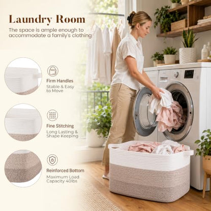 65L Large Woven Blanket Basket for Living Room, 19.7"x15.7"x11.8" - color: Gradient Yellow, size: 19.7"x15.7"x11.8"