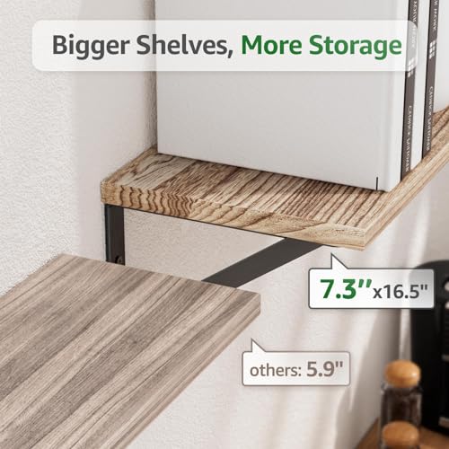 COCOYA Wall Shelves 7.3" Deep Solid Paulownia Wood (Light Brown, Set of 4) - color: Carbonized Black, Set of 4