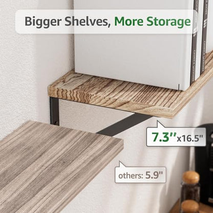 COCOYA Wall Shelves 7.3" Deep Solid Paulownia Wood (Light Brown, Set of 4) - color: Carbonized Black, Set of 4